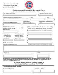 &quot;Get Alarmed Canvass Request Form&quot; - Tennessee