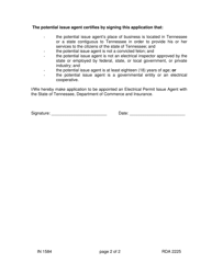 Form IN-1584 Application for Electrical Permit Issue Agent - Tennessee, Page 2