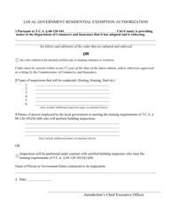 Document preview: Local Government Residential Exemption Authorization - Tennessee