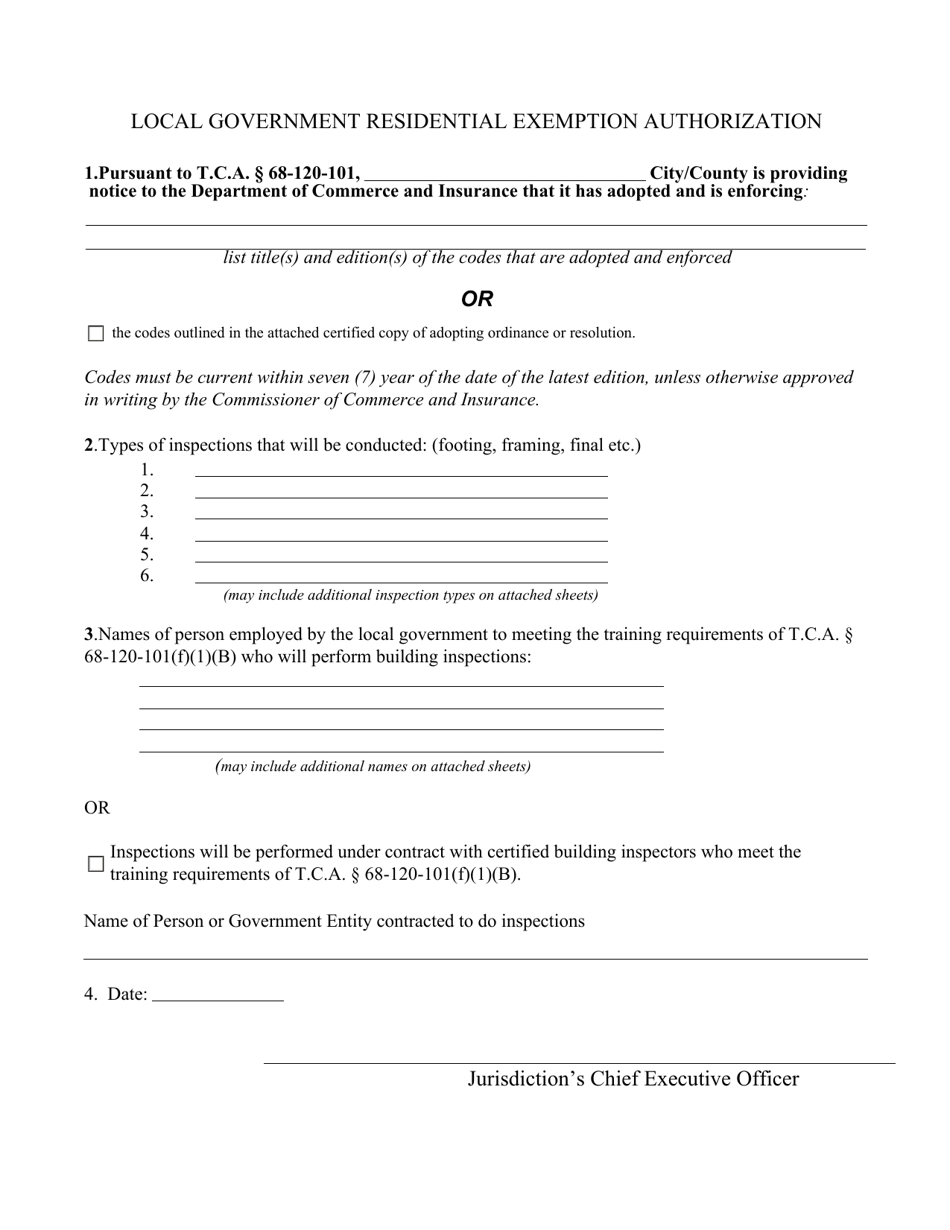 Local Government Residential Exemption Authorization - Tennessee, Page 1
