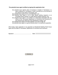 Application for Residential Building Permit Issuing Agent - Tennessee, Page 2