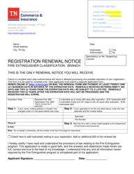 &quot;Registration Renewal Notice - Fire Extinguisher Classification: Branch&quot; - Tennessee