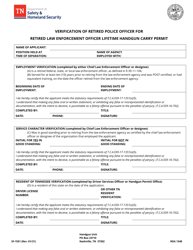 Document preview: Form SF-1551 Verification of Retired Police Officer for Retired Law Enforcement Officer Lifetime Handgun Carry Permit - Tennessee