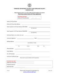 Form SF-1612 &quot;Third Party Vendor Online Ccp Class Application&quot; - Tennessee