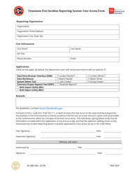 Form IN-1982 &quot;Tennessee Fire Incident Reporting System: User Access Form&quot; - Tennessee