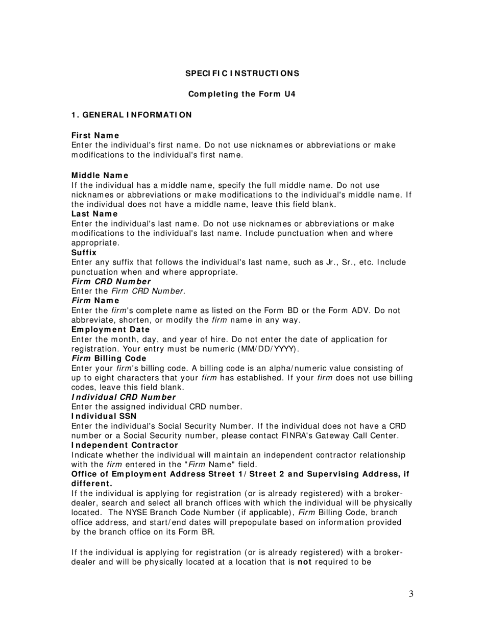Instructions for Form U4 Uniform Application for Securities Industry Registration or Transfer, Page 3