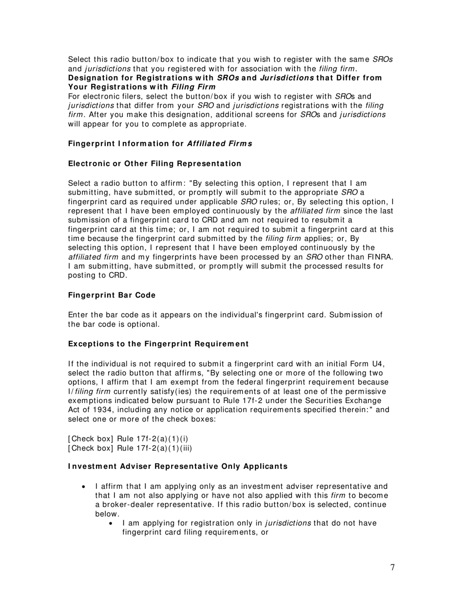 Instructions for Form U4 Uniform Application for Securities Industry Registration or Transfer, Page 7