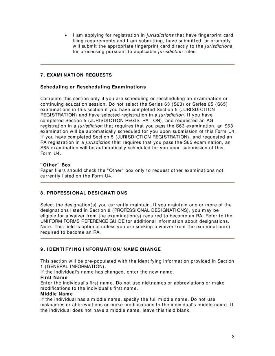 Instructions for Form U4 Uniform Application for Securities Industry Registration or Transfer, Page 8