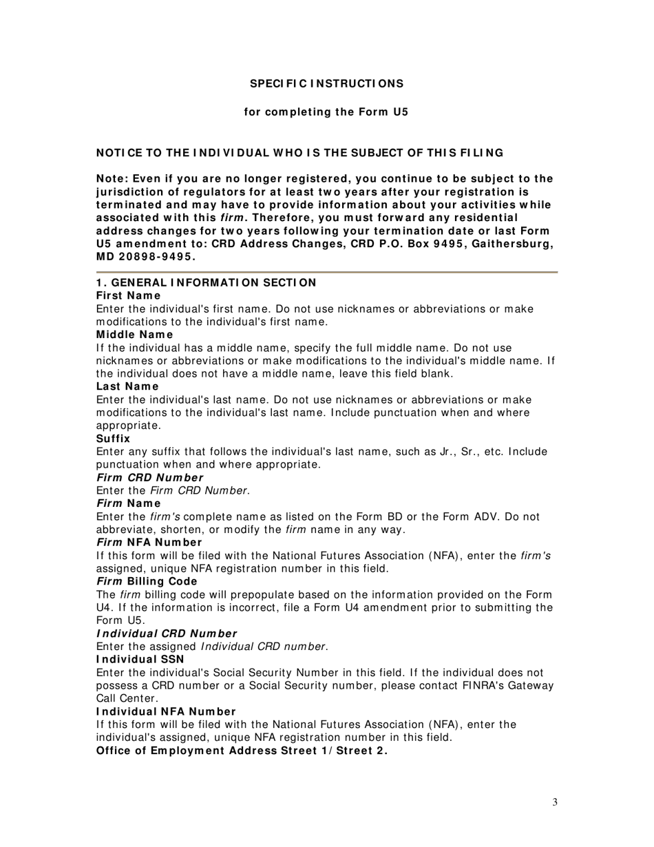 Instructions for Form U5 Uniform Termination Notice for Securities Industry Registration, Page 3