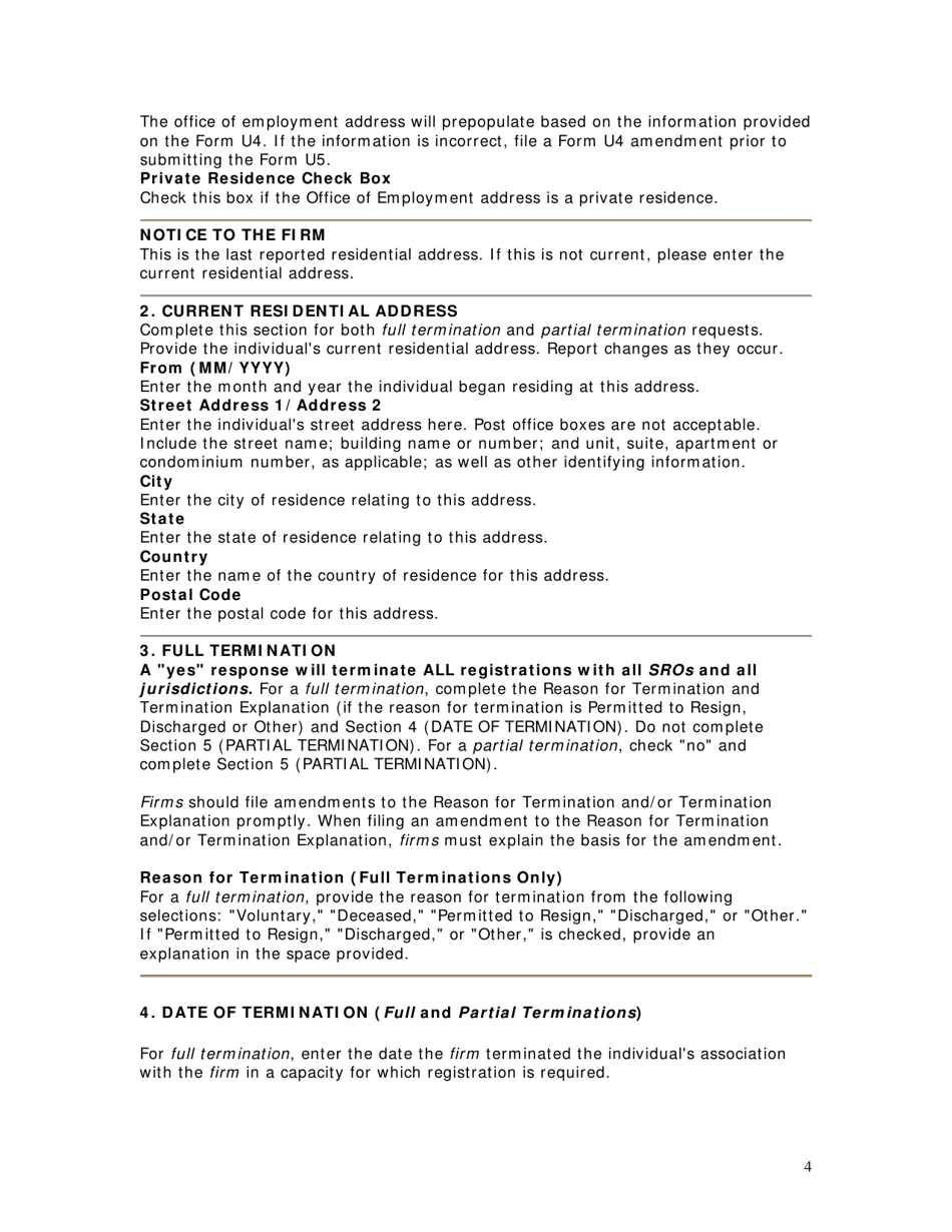 Instructions for Form U5 Uniform Termination Notice for Securities Industry Registration, Page 4