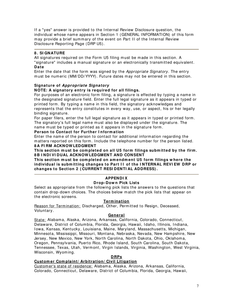 Instructions for Form U5 Uniform Termination Notice for Securities Industry Registration, Page 7