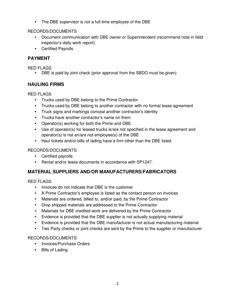 Tdot Dbe Commercially Useful Function Checklist - Tennessee, Page 2