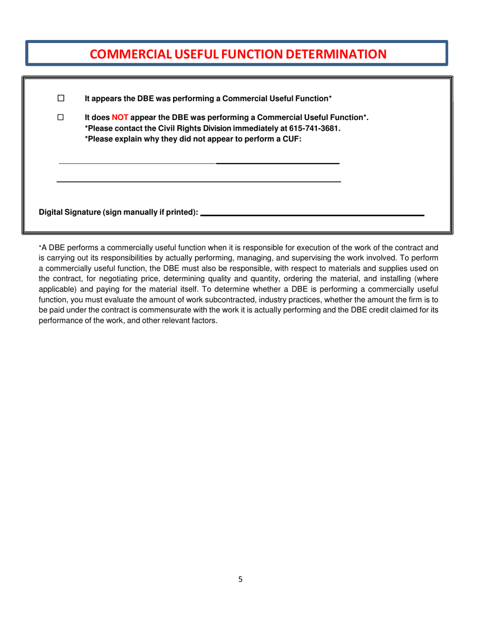 Tdot Dbe Commercially Useful Function Checklist - Tennessee, Page 7