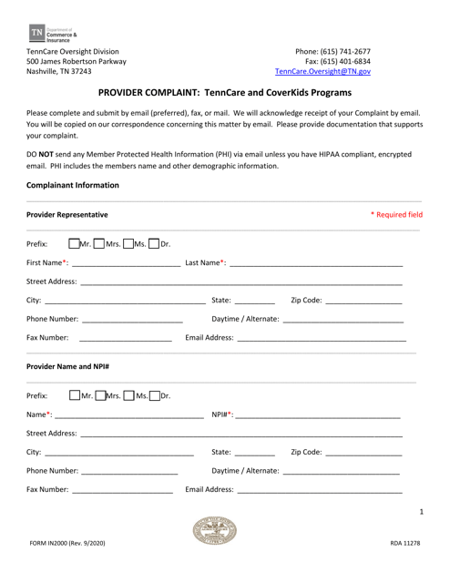 Form IN-2000  Printable Pdf