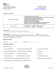 Form IN-2000 &quot;Provider Complaint: Tenncare and Coverkids Programs&quot; - Tennessee, Page 2