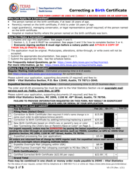 Form VS-170 &quot;Birth Certificate Correction Application&quot; - Texas