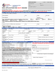 Form VS-142 &quot;Mail Application for Death Record&quot; - Texas
