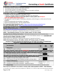 Form VS-172 &quot;Death Certificate Correction Application&quot; - Texas