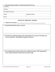 Ada Title II/Section 504 Complaint Form - Tennessee, Page 2