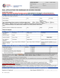 Form VS-142.9 &quot;Mail Application for Marriage or Divorce Record&quot; - Texas