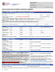 Form VS-134 &quot;Application for Paternity Registry Inquiry&quot; - Texas