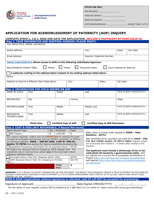 Form VS-134.1  Printable Pdf