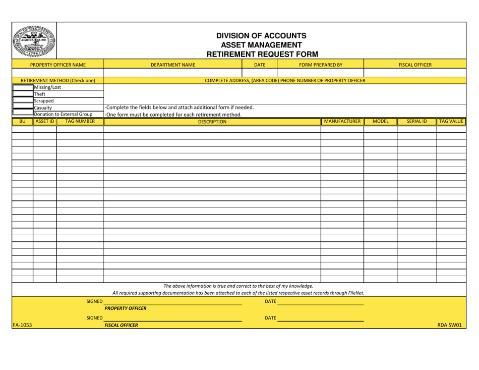 Form FA-1053 Retirement Request Form - Tennessee, Page 1