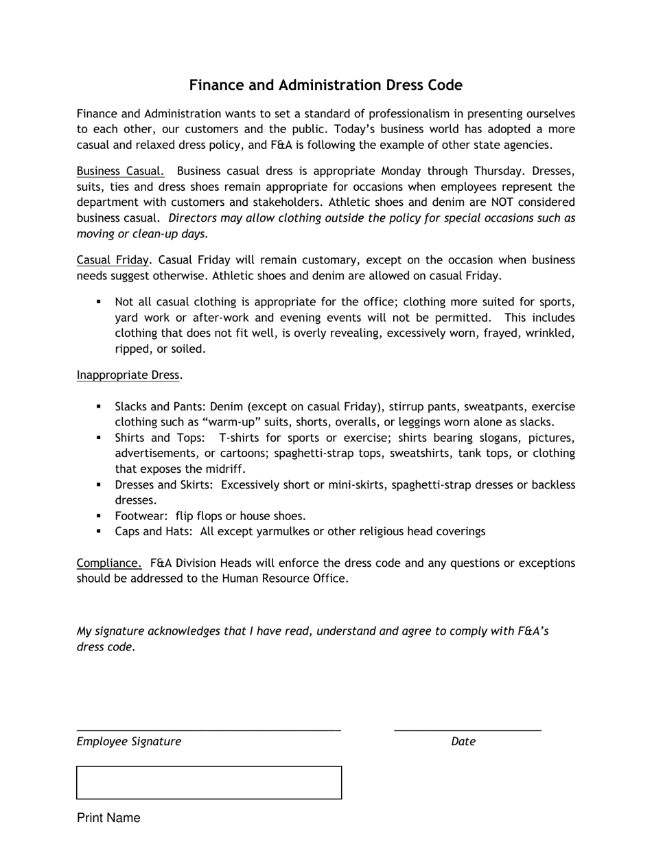 Finance and Administration Dress Code - Tennessee, Page 1