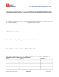Form FA-1091 Civil Rights Complaint Information - Tennessee, Page 2