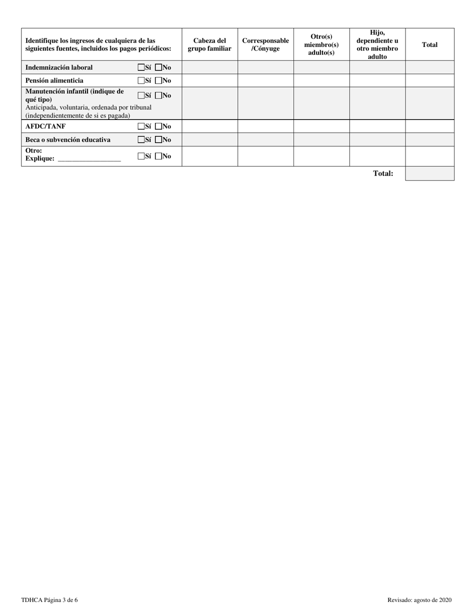 Solicitud De Ingreso - Texas (Spanish), Page 3
