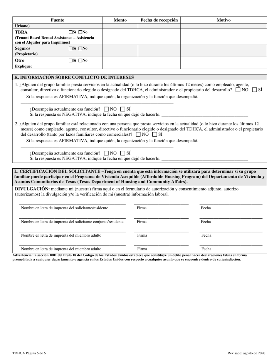 Solicitud De Ingreso - Texas (Spanish), Page 6