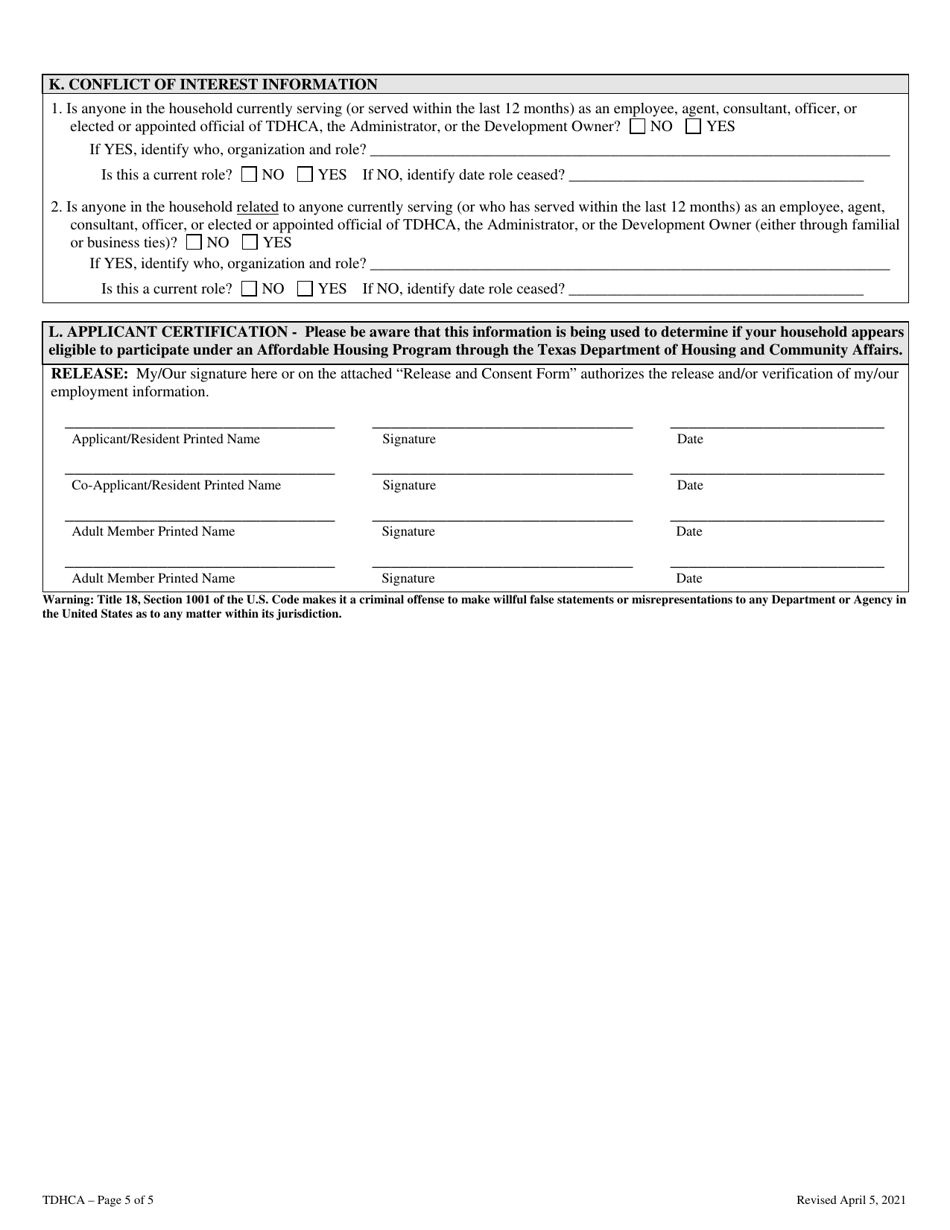 Intake Application - Texas, Page 5