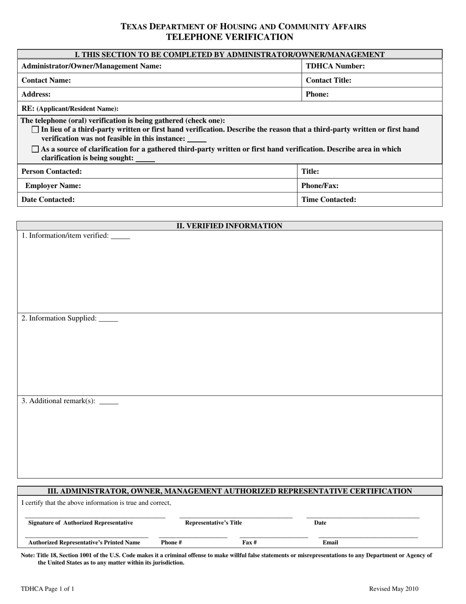 Texas Telephone Verification - Fill Out, Sign Online and Download PDF ...