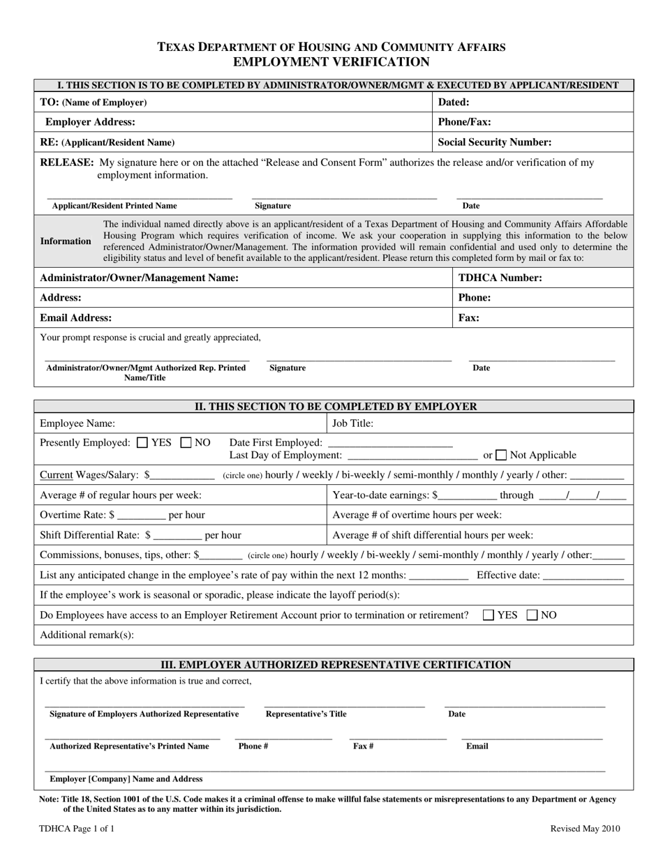 Texas Employment Verification Fill Out Sign Online And Download Pdf Templateroller 1056