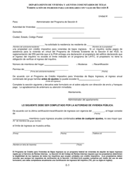 Document preview: Verificacion De Ingresos Para Los Hogares Con Vales De Seccion 8 - Texas (Spanish)