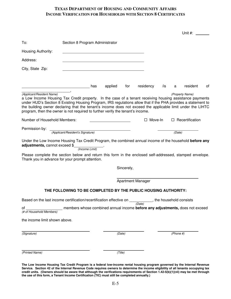 Texas Income Verification For Households With Section 8 Certificates 