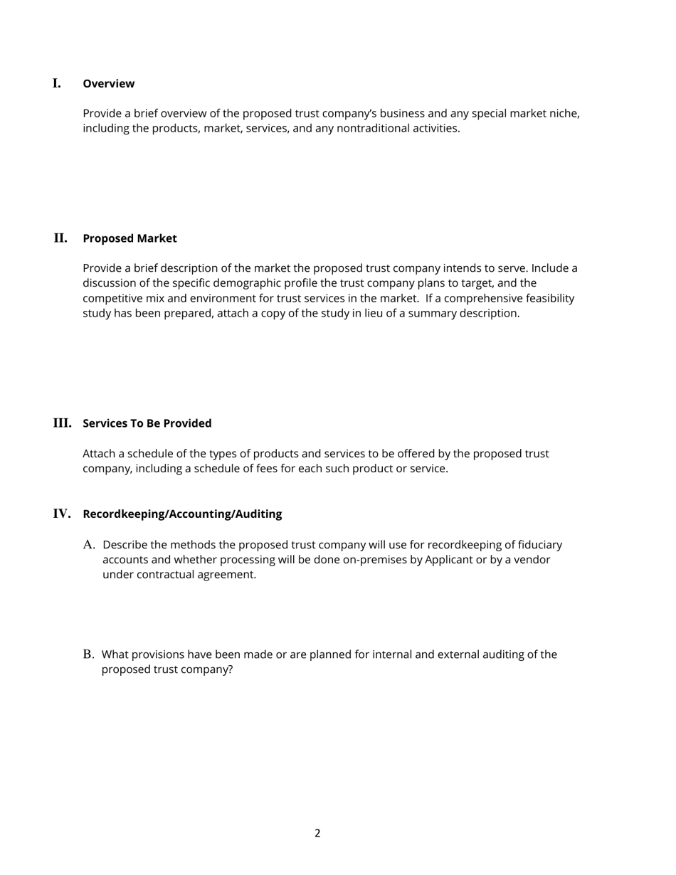 Non-depository Public Trust Company Charter Application - Tennessee, Page 2