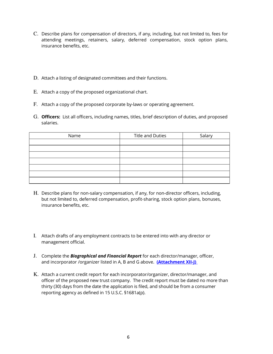 Non-depository Public Trust Company Charter Application - Tennessee, Page 6