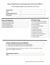 Document preview: Eiv Discrepancy Report Cover Sheet for Tenant File - Texas