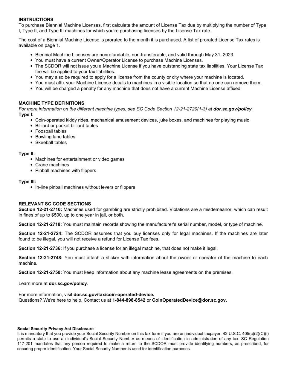 Form L-2081 Biennial Coin-Operated Device Application - South Carolina, Page 2
