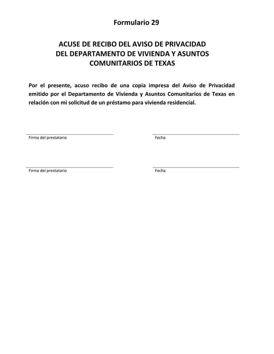 Formulario 29 Acuse De Recibo Del Aviso De Privacidad Del Departamento De Vivienda Y Asuntos Comunitarios De Texas - Texas (Spanish), Page 3