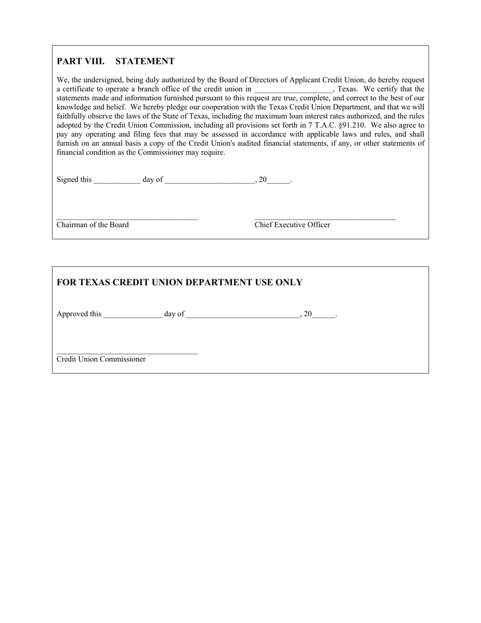 Application for Certificate of Authority for a Foreign Credit Union to Operate a Credit Union Branch Office in Texas - Texas, Page 4