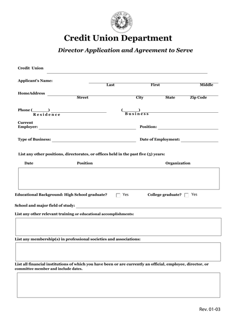 Director Application and Agreement to Serve - Texas