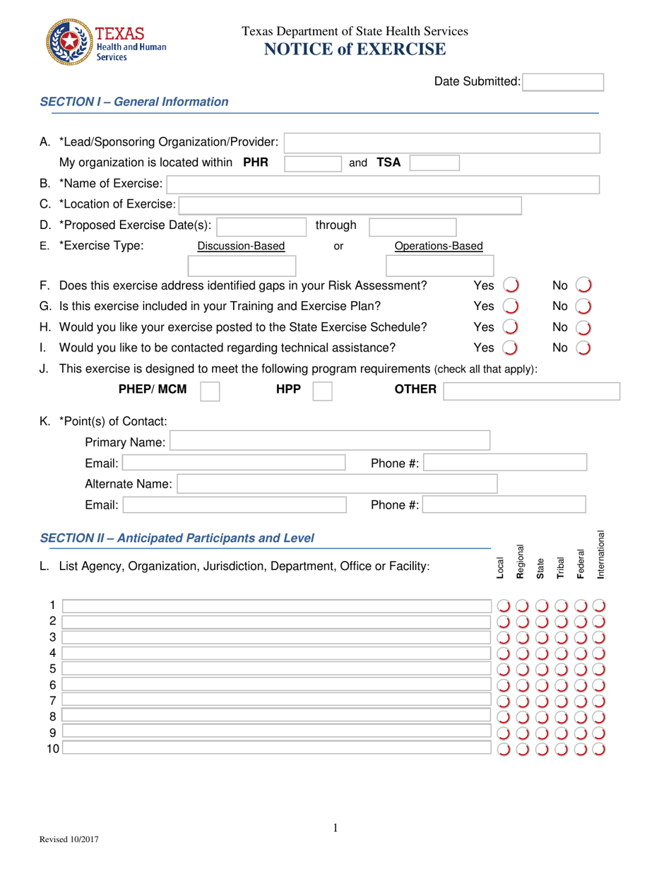 Notice of Exercise - Texas, Page 1