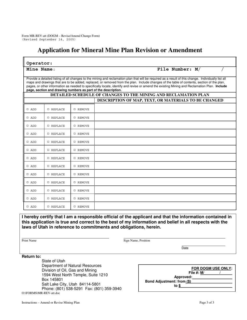 Form MR-REV Application for Mineral Mine Plan Revision or Amendment - Utah, Page 3