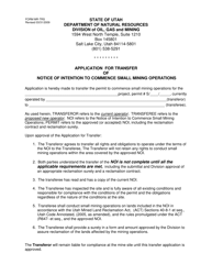 Document preview: Form MR-TRS Application for Transfer of Notice of Intention to Commence Small Mining Operations - Utah