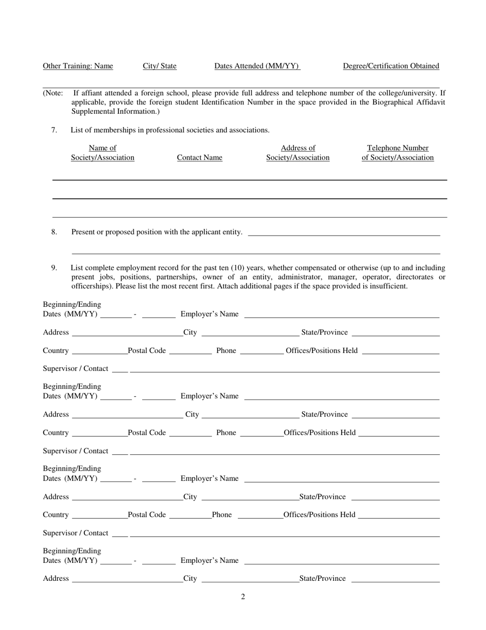 Continuing Care Retirement Community (Ccrc) Biographical Affidavit - Utah, Page 2