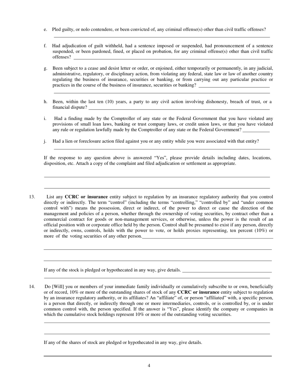 Continuing Care Retirement Community (Ccrc) Biographical Affidavit - Utah, Page 4