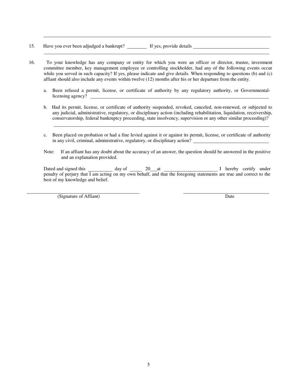 Continuing Care Retirement Community (Ccrc) Biographical Affidavit - Utah, Page 5