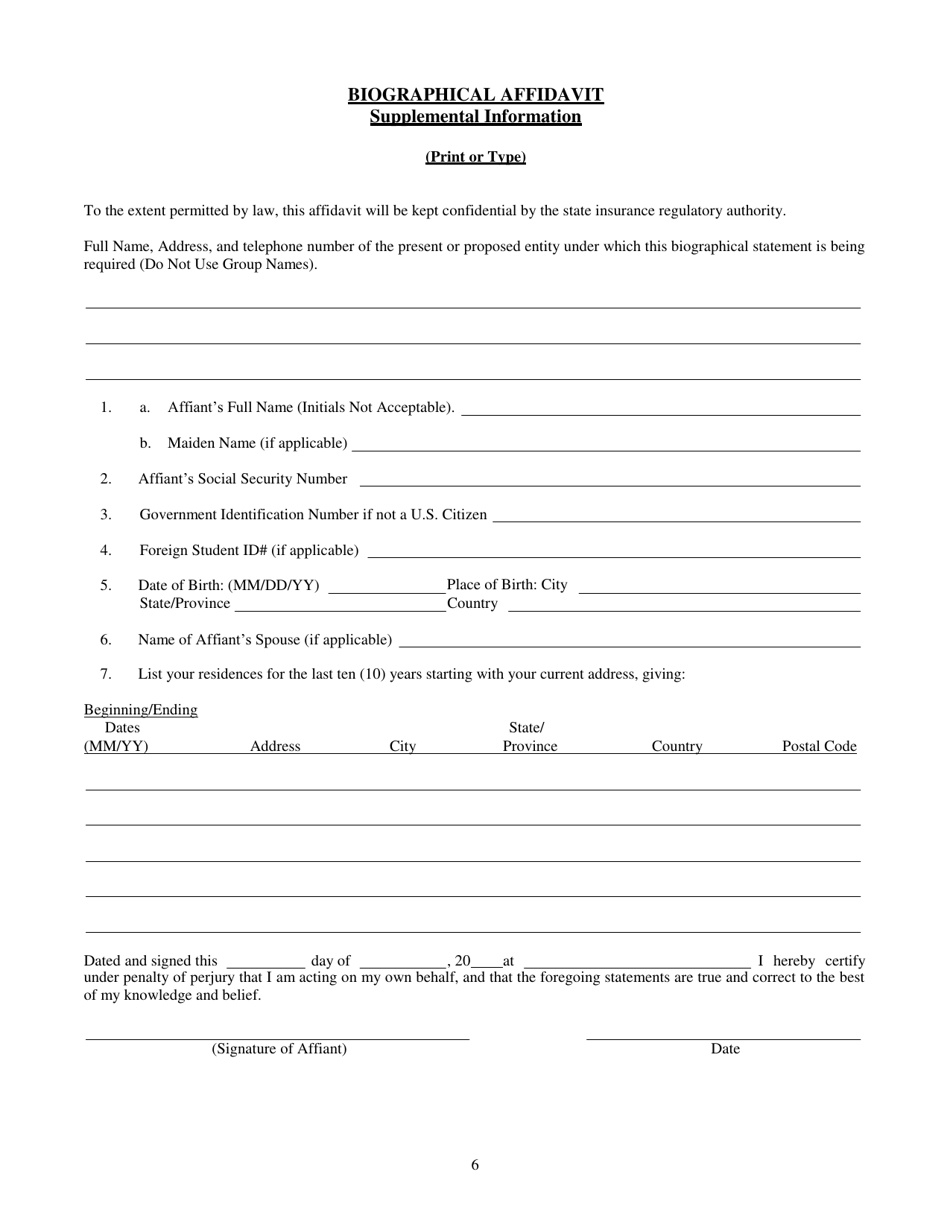 Continuing Care Retirement Community (Ccrc) Biographical Affidavit - Utah, Page 6